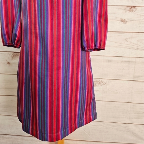 Vintage Melissa Pussybow Necktie Midi Dress in Red and Purple Satin Stripe Sz 6 - Picture 5 of 11